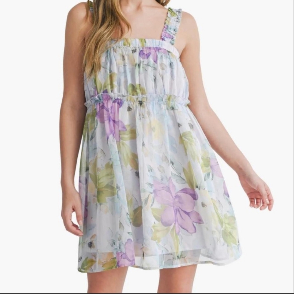 Lush Floral Ruffle Sleeveless Mini Dress